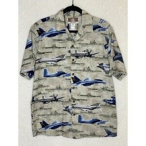 Vintage Kalaheo Shirt Mens Medium Hawaiian Button Up USS Oklahoma Marines USA
